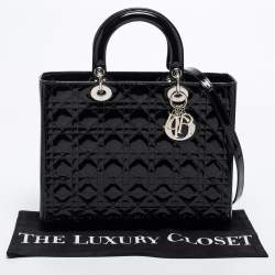 Pre Owned Dior Black Cannage Patent Leather Large Lady Dior Tote
