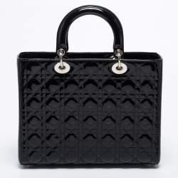 Pre Owned Dior Black Cannage Patent Leather Large Lady Dior Tote