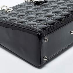 Pre Owned Dior Black Cannage Patent Leather Large Lady Dior Tote