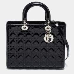 Pre Owned Dior Black Cannage Patent Leather Large Lady Dior Tote
