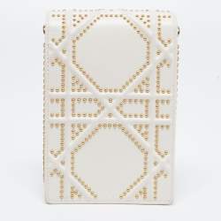 Pre Owned Dior White Studded Leather Diorama Crossbody Bag