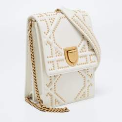 Pre Owned Dior White Studded Leather Diorama Crossbody Bag