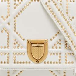 Pre Owned Dior White Studded Leather Diorama Crossbody Bag
