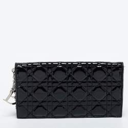 Pre Owned Dior Black Cannage Patent Leather Lady Dior Chain Clutch