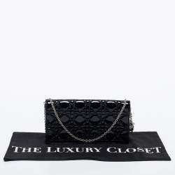 Pre Owned Dior Black Cannage Patent Leather Lady Dior Chain Clutch
