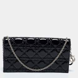 Pre Owned Dior Black Cannage Patent Leather Lady Dior Chain Clutch