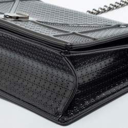 Pre Owned Dior Grey Patent Leather Medium Diorama Shoulder Bag