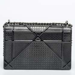 Pre Owned Dior Grey Patent Leather Medium Diorama Shoulder Bag