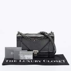 Pre Owned Dior Grey Patent Leather Medium Diorama Shoulder Bag