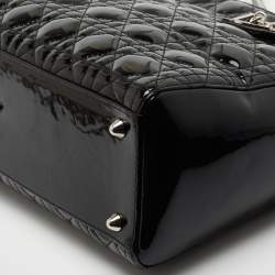 Pre Owned Dior Black Cannage Patent Leather Large Lady Dior Tote