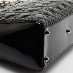 Pre Owned Dior Black Cannage Patent Leather Large Lady Dior Tote