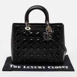 Pre Owned Dior Black Cannage Patent Leather Large Lady Dior Tote