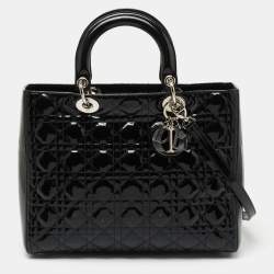 Pre Owned Dior Black Cannage Patent Leather Large Lady Dior Tote