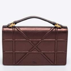 Pre Owned Dior Bronze Leather Diorama Top Handle Bag