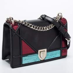 Pre Owned Dior Tri Color Leather and Sequins Medium Diorama Flap Shoulder Bag