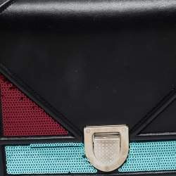 Pre Owned Dior Tri Color Leather and Sequins Medium Diorama Flap Shoulder Bag