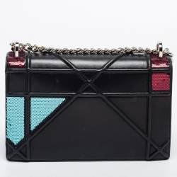 Pre Owned Dior Tri Color Leather and Sequins Medium Diorama Flap Shoulder Bag