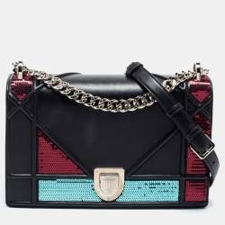 Pre Owned Dior Tri Color Leather and Sequins Medium Diorama Flap Shoulder Bag