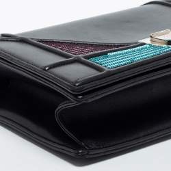 Pre Owned Dior Tri Color Leather and Sequins Medium Diorama Flap Shoulder Bag