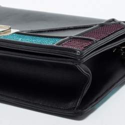 Pre Owned Dior Tri Color Leather and Sequins Medium Diorama Flap Shoulder Bag