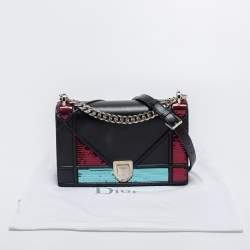 Pre Owned Dior Tri Color Leather and Sequins Medium Diorama Flap Shoulder Bag