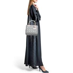 Pre Owned Dior Grey Cannage Leather Medium Lady Dior Tote
