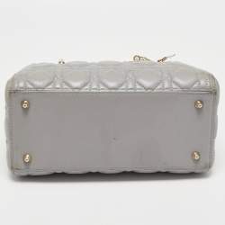 Pre Owned Dior Grey Cannage Leather Medium Lady Dior Tote