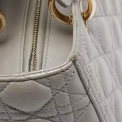 Pre Owned Dior Grey Cannage Leather Medium Lady Dior Tote