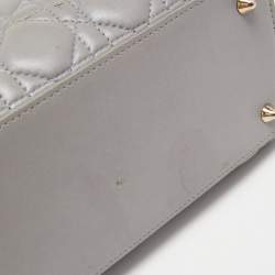 Pre Owned Dior Grey Cannage Leather Medium Lady Dior Tote