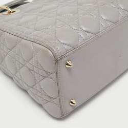Pre Owned Dior Grey Cannage Leather Medium Lady Dior Tote