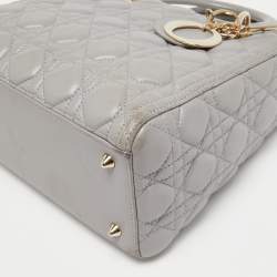 Pre Owned Dior Grey Cannage Leather Medium Lady Dior Tote