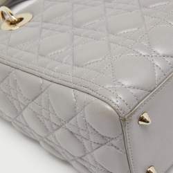 Pre Owned Dior Grey Cannage Leather Medium Lady Dior Tote