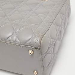 Pre Owned Dior Grey Cannage Leather Medium Lady Dior Tote