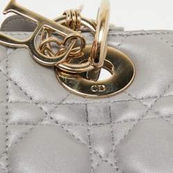 Pre Owned Dior Grey Cannage Leather Medium Lady Dior Tote