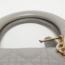 Pre Owned Dior Grey Cannage Leather Medium Lady Dior Tote