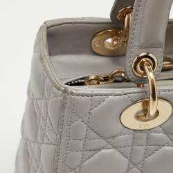 Pre Owned Dior Grey Cannage Leather Medium Lady Dior Tote