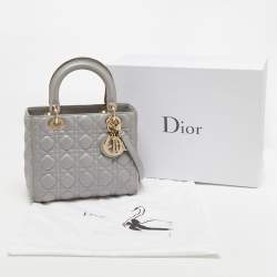 Pre Owned Dior Grey Cannage Leather Medium Lady Dior Tote