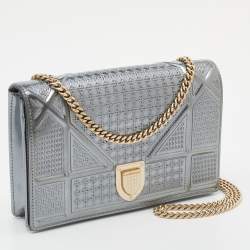 Dior Silver Micro Cannage Leather Diorama Wallet On Chain