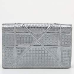 Dior Silver Micro Cannage Leather Diorama Wallet On Chain