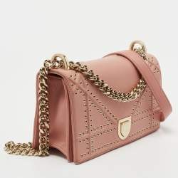 Pre Owned Dior Pink Studded Leather Small Diorama Shoulder Bag