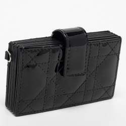 Pre Owned Dior Black Cannage Patent Leather Lady Dior 5 Gusset Card Holder