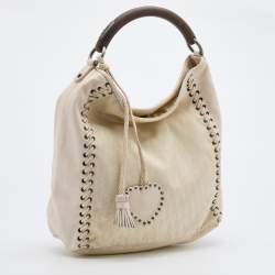 مملوكة مسبقًا Dior Cream Oblique Canvas and Leather Ethnic Hobo