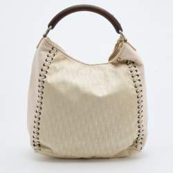 مملوكة مسبقًا Dior Cream Oblique Canvas and Leather Ethnic Hobo