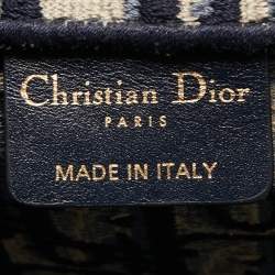 Pre Owned Dior Navy Blue Oblique Embroidery Canvas Book Tote