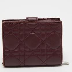 Pre Owned Dior Burgundy Cannage Leather Lady Dior Compact French Wallet