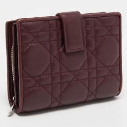 Pre Owned Dior Burgundy Cannage Leather Lady Dior Compact French Wallet