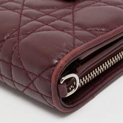 Pre Owned Dior Burgundy Cannage Leather Lady Dior Compact French Wallet