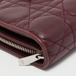 Pre Owned Dior Burgundy Cannage Leather Lady Dior Compact French Wallet