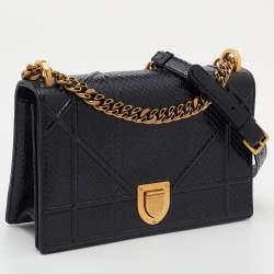 Pre Owned Dior Black Cannage Python Medium Diorama Shoulder Bag