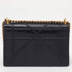 Pre Owned Dior Black Cannage Python Medium Diorama Shoulder Bag